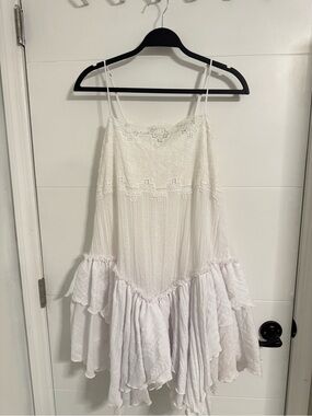 Free People White Lace-Trim Flowy Sundress